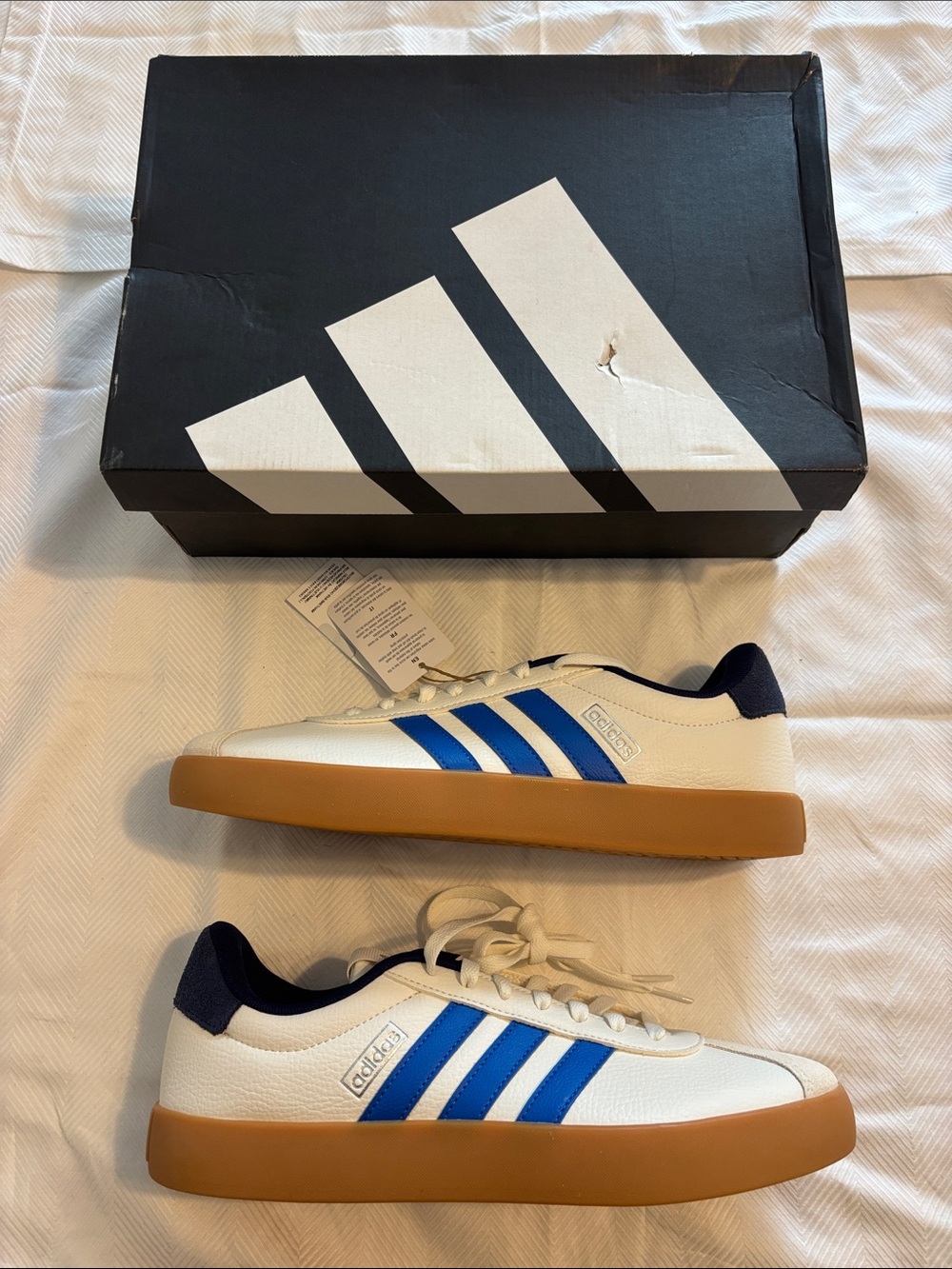 NEW Adidas VL Court 3.0 S White/Blue JR8634 Sz 9.5
